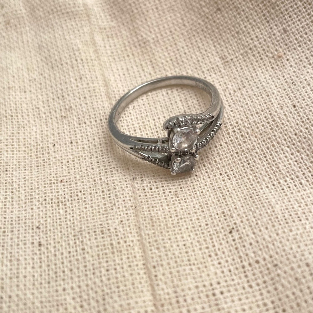 Silver Two-Stone Diamond Ring - image 3